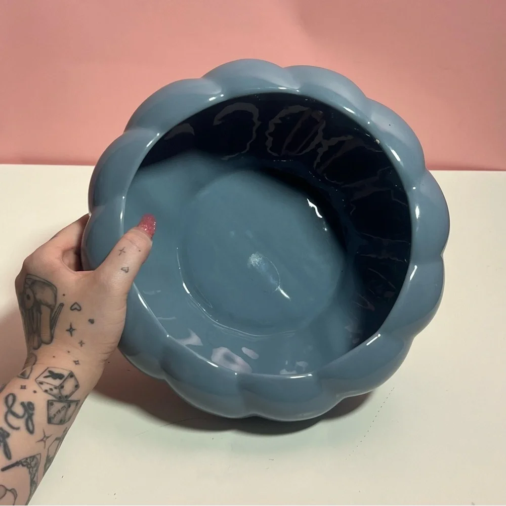 Vintage 89s retro art deco mid century blue planter catch all - Picture 7 of 8